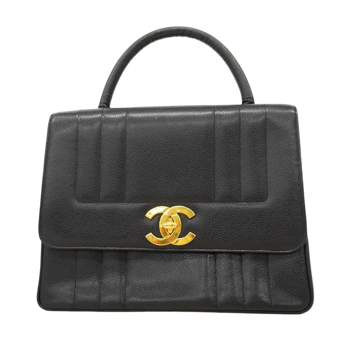 CHANEL MADEMOISELLE CAVIARSKINLEATHER HANDBAG: Chanel Mademoiselle CaviarSkinLeather Handbag Brand: Chanel Type/Style: Handbag Material: Grained Calfskin Color: Black Size: Size (HxWxD) 24cm x 31cm x 9cm / 9.44'' x 12.2'' x 3.54'' Accessories