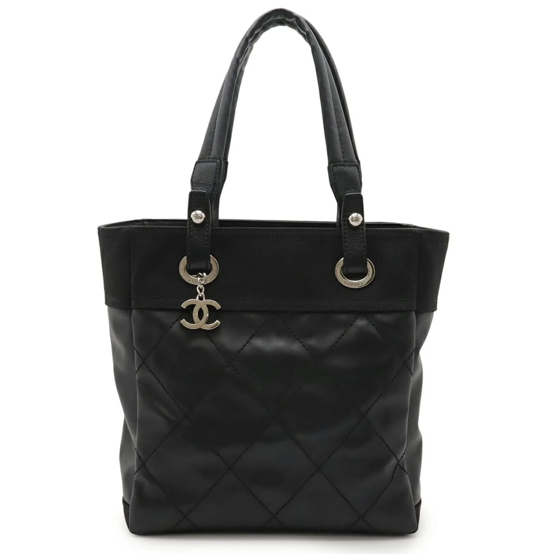 CHANEL PARIS BIARRITZ TOTE PM BAG SHOULDER COATED: CHANEL Paris Biarritz Tote PM Bag Shoulder Coated Brand: Chanel Type/Style: Shoulder bag, Tote bag Material: Coated canvas , Leather Color: Black Size: Size (HxWxD) 27.5cm x 25.5cm x 11cm / 10.82'