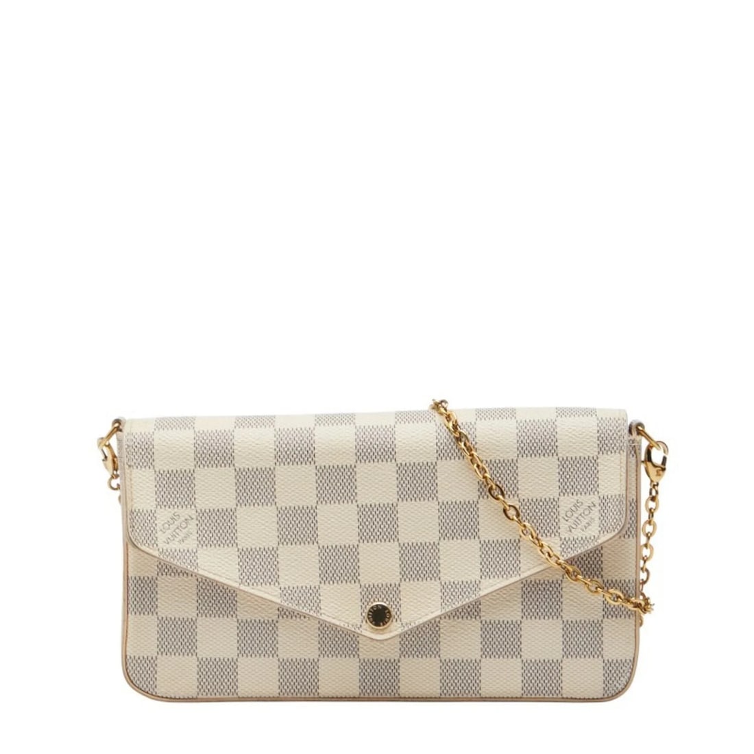 LOUIS VUITTON DAMIER AZUR POCHETTE FELICIE CHAIN SHOULDER BAG: Louis Vuitton Damier Azur Pochette Felicie Chain Shoulder Bag Brand: Louis Vuitton Type/Style: Pochette, Shoulder bag Material: PVC Color: White Size: Size (HxWxD) 12cm x 21cm x 3cm / 4.72'' x