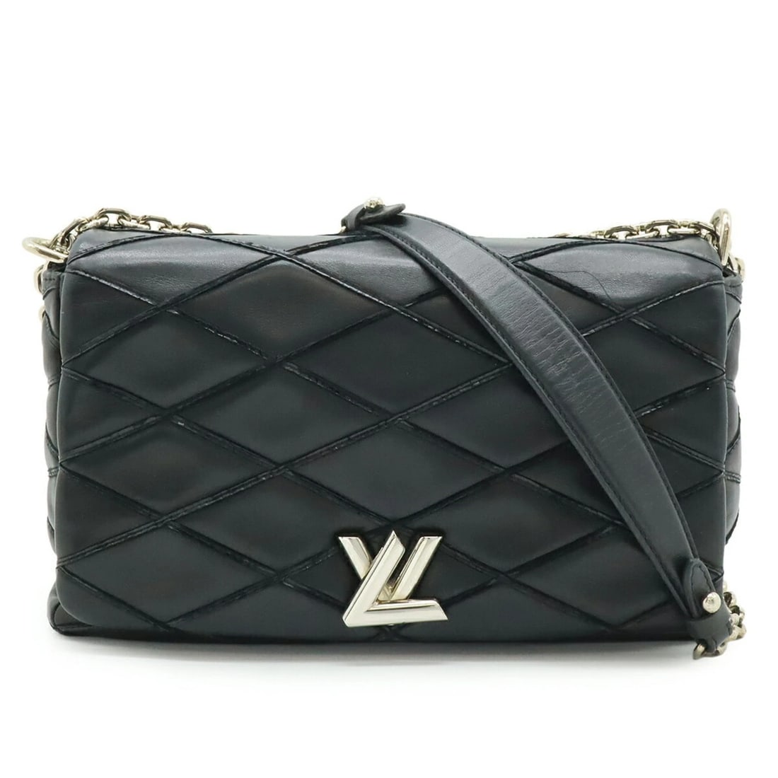 LOUIS VUITTON MALTAGE CHAIN SHOULDER BAG: LOUIS VUITTON Maltage Chain Shoulder Bag Brand: Louis Vuitton Type/Style: Shoulder bag Material: Leather Color: Black, Noir Size: Size (HxWxD) 17cm x 26cm x 9.5cm / 6.69'' x 10.23'' x 3.74'' 