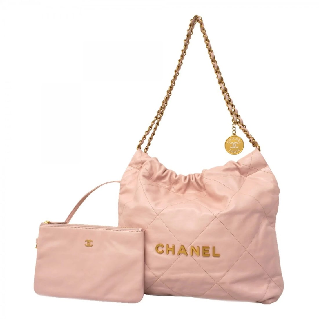 CHANEL SHOULDER BAG CHAIN 22 CALFSKIN PINK WOMEN'S (1 of 9)