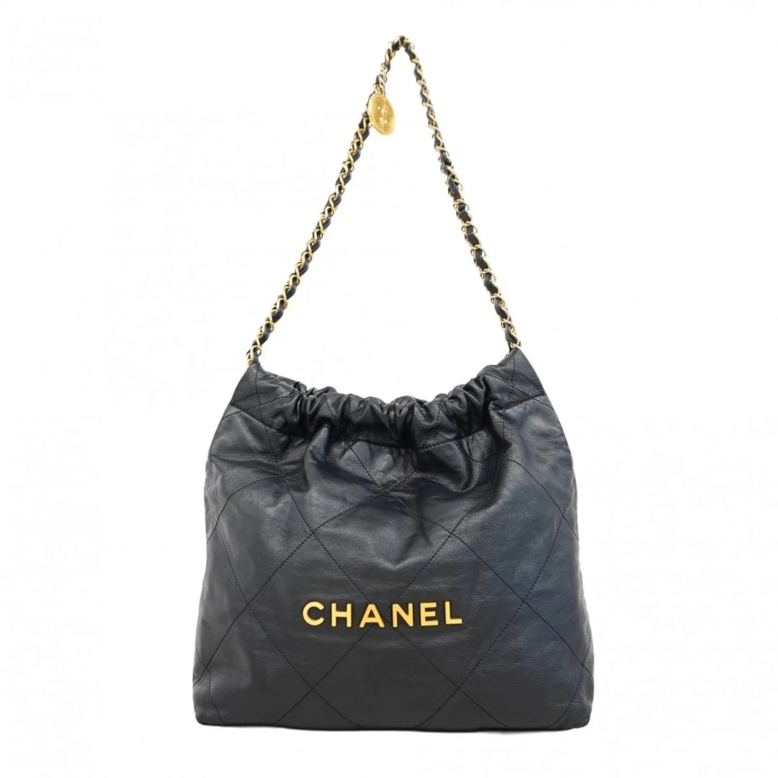 CHANEL SHOULDER BAG CHAIN 22 CALFSKIN BLACK WOMEN'S (1 of 9)
