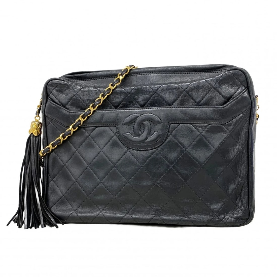 CHANEL SHOULDER BAG WITH MATELASSE CHAIN BAG: Chanel Shoulder Bag with Matelasse Chain Bag Brand: Chanel Type/Style: Shoulder bag Material: Leather Color: Black Size: Size (HxWxD) 20cm x 27cm x 7.5cm / 7.87'' x 10.62'' x 2.95'' Accessories: