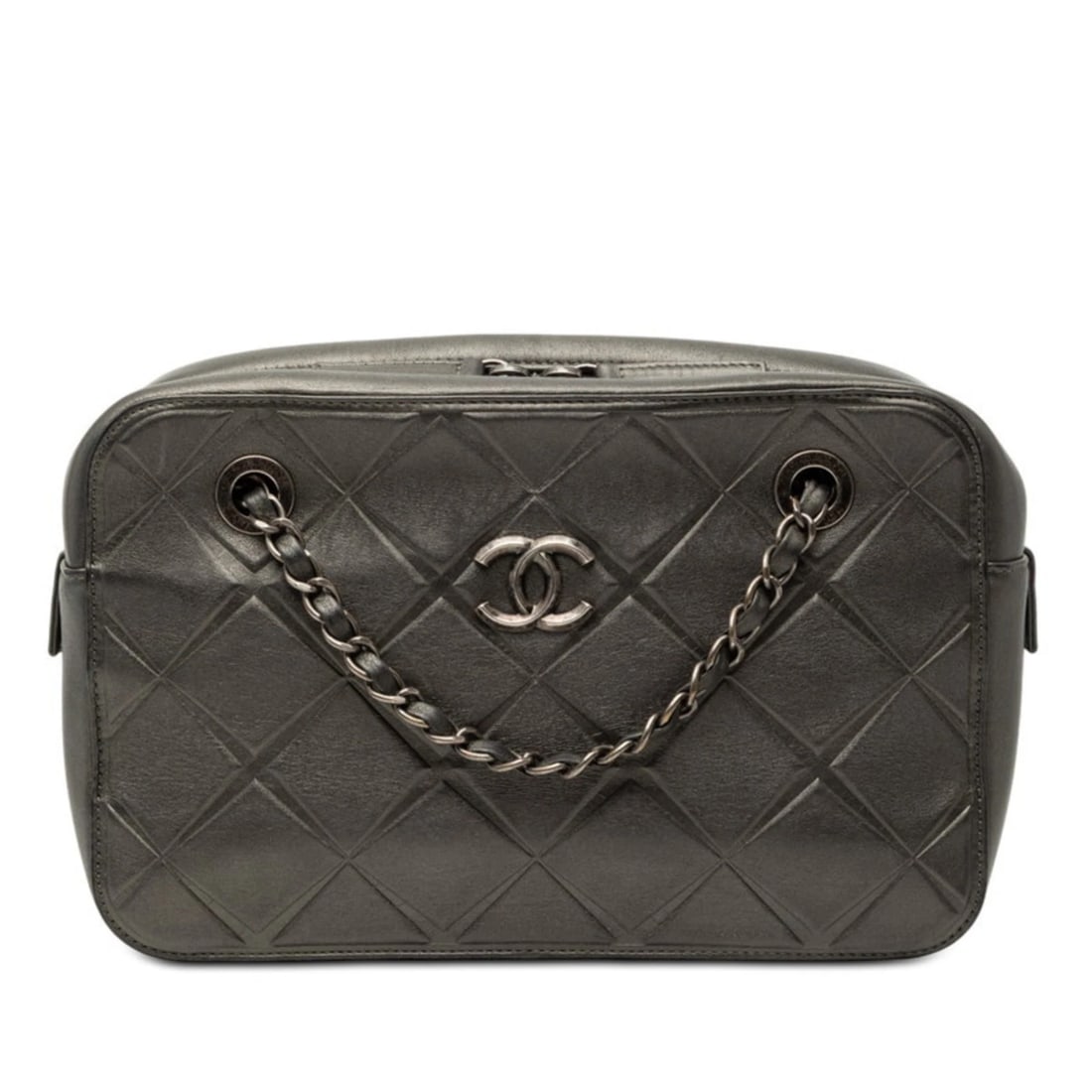 CHANEL COCO MARK HOBO CHAIN SHOULDER BAG: Chanel Coco Mark Hobo Chain Shoulder Bag Brand: Chanel Type/Style: Shoulder bag Material: Leather Color: Gray, Silver Size: Size (HxWxD) 16cm x 25cm x 7.5cm / 6.29'' x 9.84'' x 2.95'' Handle Drop