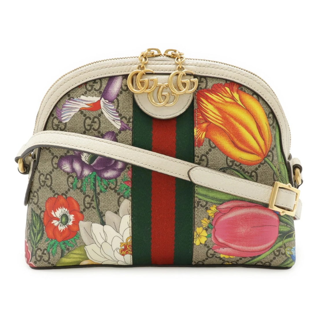 GUCCI OPHIDIA GG FLORA SUPREME SHERRY LINE FLOWER SHOULDER BAG (1 of 10)