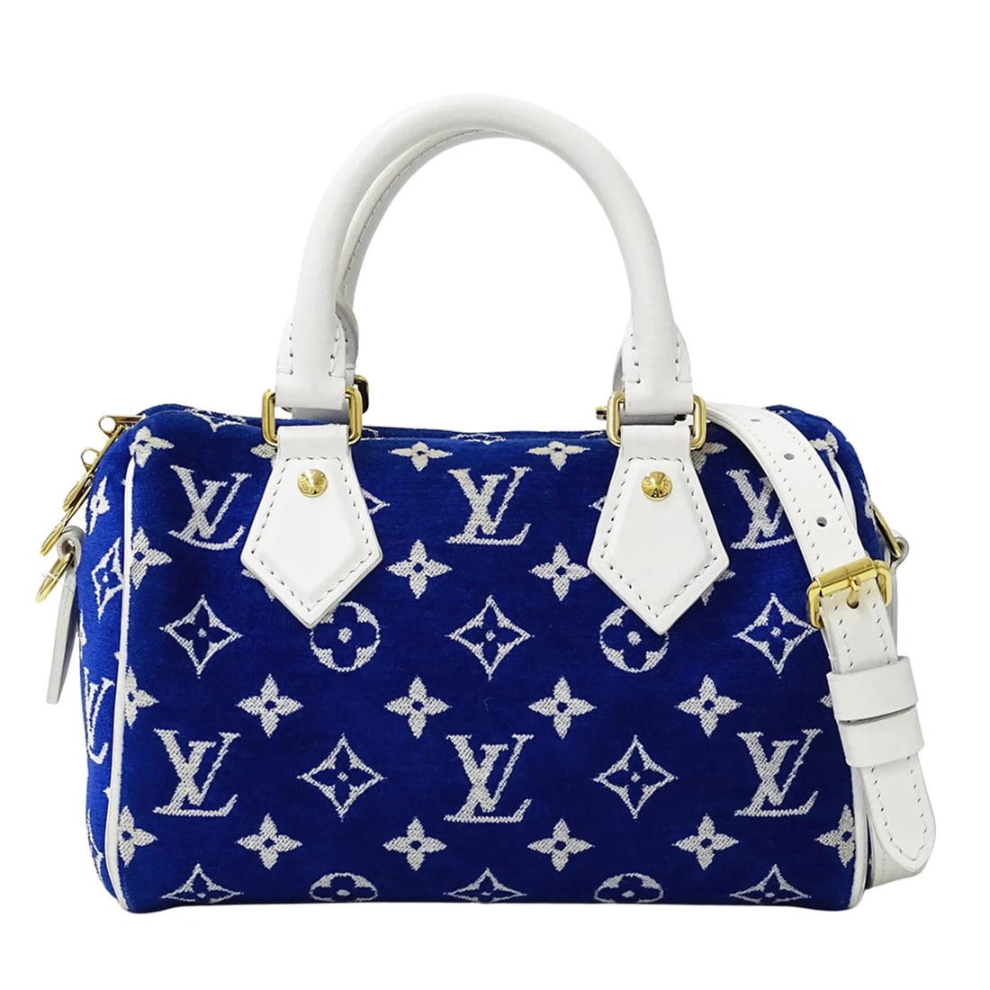 LOUIS VUITTON MONOGRAM JACQUARD VELVET WOMEN'S SPEEDY: Louis Vuitton Monogram Jacquard Velvet Women's Speedy Brand: Louis Vuitton Type/Style: Handbag, Shoulder bag Material: Monogram Color: Blue Size: Size (HxWxD) 13.5cm x 21cm x 11.5cm / 5.31'' x