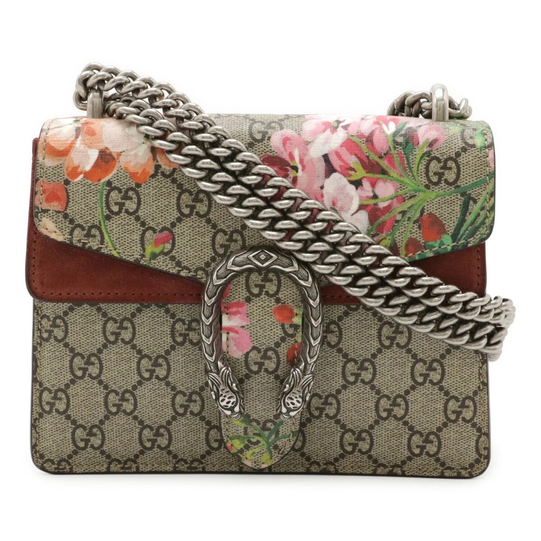 GUCCI DIONYSUS GG BLOOMS CHAIN SHOULDER BAG: GUCCI Dionysus GG Blooms Chain Shoulder Bag Brand: Gucci Type/Style: Shoulder bag Material: Coated canvas Color: Beige pink, Multi-color Size: Size (HxWxD) 15.5cm x 20cm x 5cm / 6.1'' x 7.87''