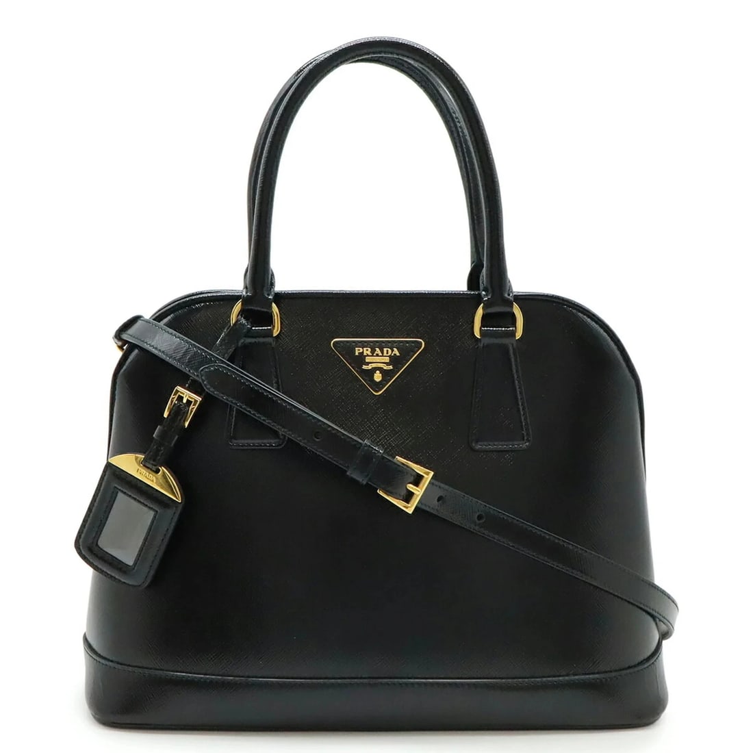 PRADA SAFFIANO VERNIS TRIANGLE HANDBAG/SHOULDER BAG: PRADA Saffiano Vernis Triangle Handbag/Shoulder Bag Brand: Prada Type/Style: Handbag, Shoulder bag Material: Patent leather Color: Black, Nero Size: Size (HxWxD) 22.5cm x 30.5cm x 14cm /