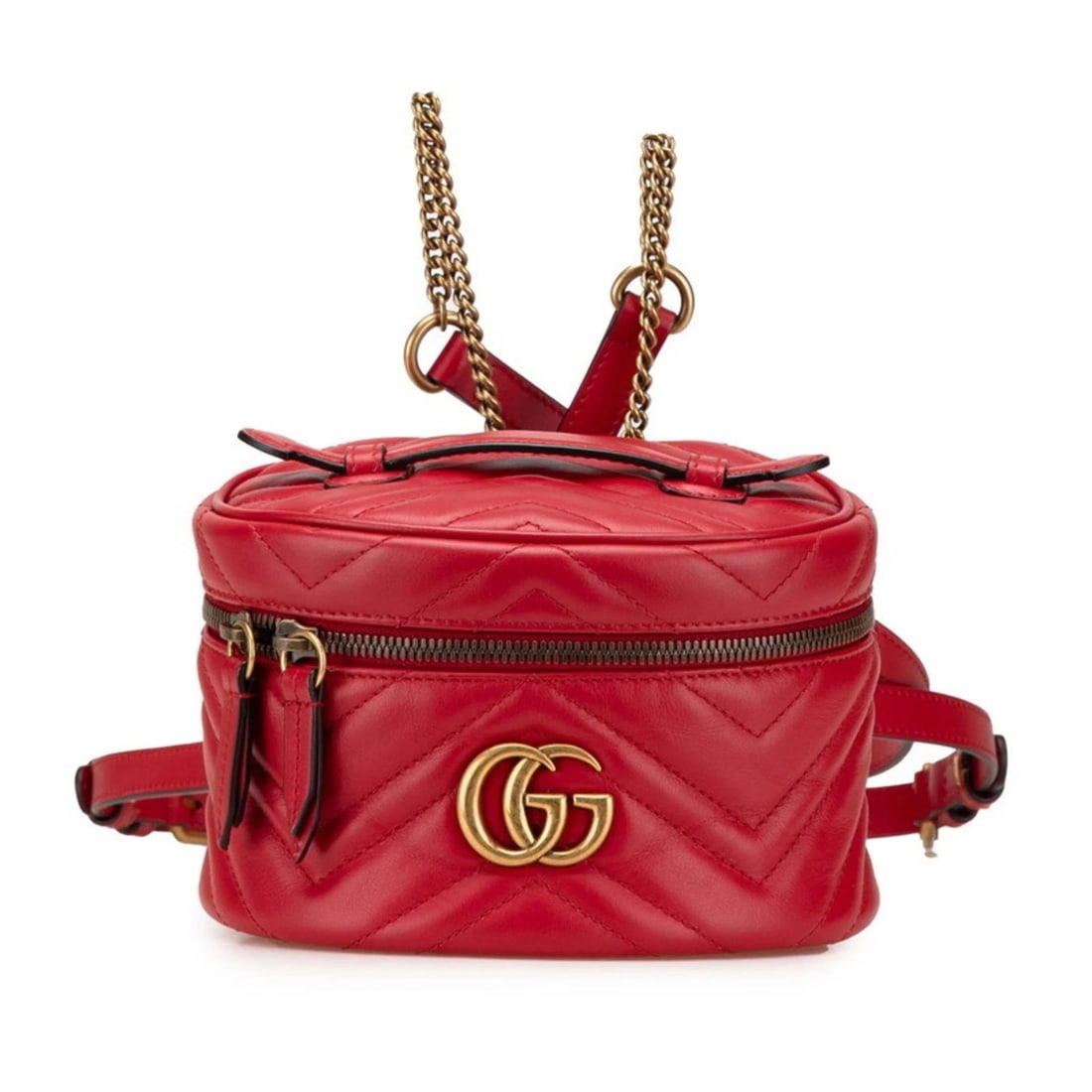 GUCCI GG MARMONT VANITY BAG BACKPACK: Gucci GG Marmont Vanity Bag Backpack Brand: Gucci Type/Style: Vanity bag Material: Leather Color: Red color Size: Size (HxWxD) 12cm x 16cm x 12cm / 4.72'' x 6.29'' x 4.72'' Accessories: None <