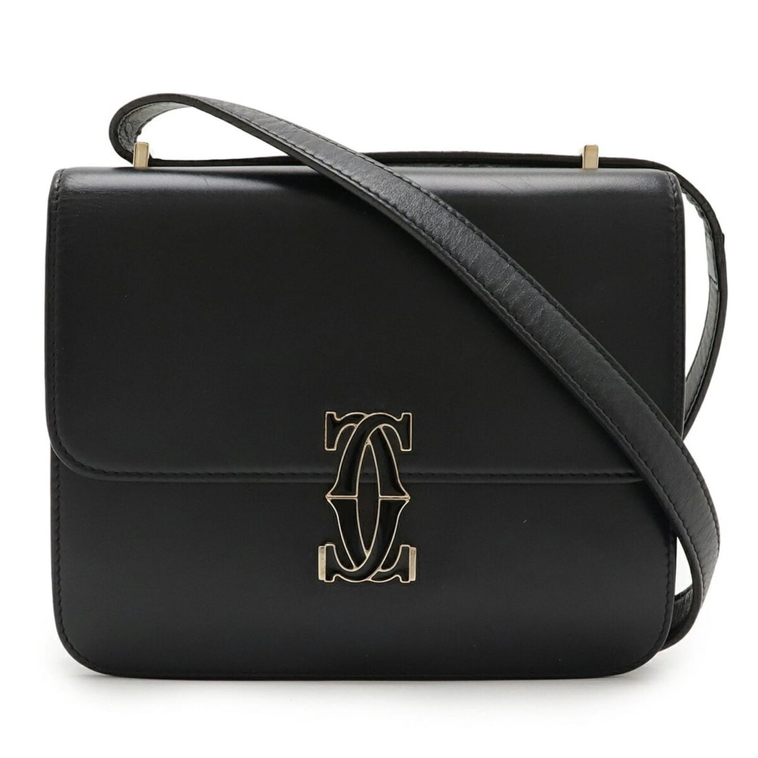 CARTIER C DE MINI POCHETTE SHOULDER BAG: Cartier C de Mini Pochette Shoulder Bag Brand: Cartier Type/Style: Pochette, Shoulder bag Material: Leather Color: Black Size: Size (HxWxD) 16cm x 19cm x 4.5cm / 6.29'' x 7.48'' x 1.77'' Accessor