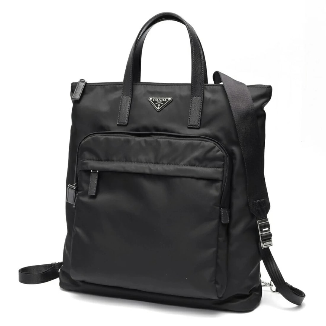 PRADA RE-NYLON X SAFFIANO LEATHER TOTE BAG BACKPACK: Prada Re-Nylon x Saffiano Leather Tote Bag Backpack Brand: Prada Type/Style: Tote bag Material: Nylon Color: Black Size: Size (HxWxD) 42cm x 38cm x 10cm / 16.53'' x 14.96'' x 3.93'' Accessories: