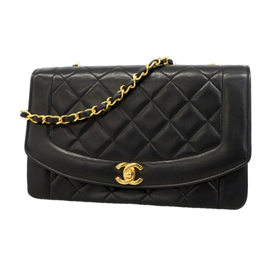 CHANEL DIANA SHOULDER BAG CHAIN LAMBSKIN BLACK (1 of 9)
