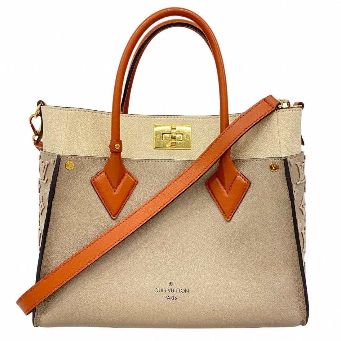 LOUIS VUITTON ON MY SIDE MM GALLE 2-WAY HANDBAG: Louis Vuitton On My Side MM Galle 2-way handbag Brand: Louis Vuitton Type/Style: Handbag Material: none Color: Galle Size: Size (HxWxD) 25cm x 31cm x 14cm / 9.84'' x 12.2'' x 5.51'' Accessories: