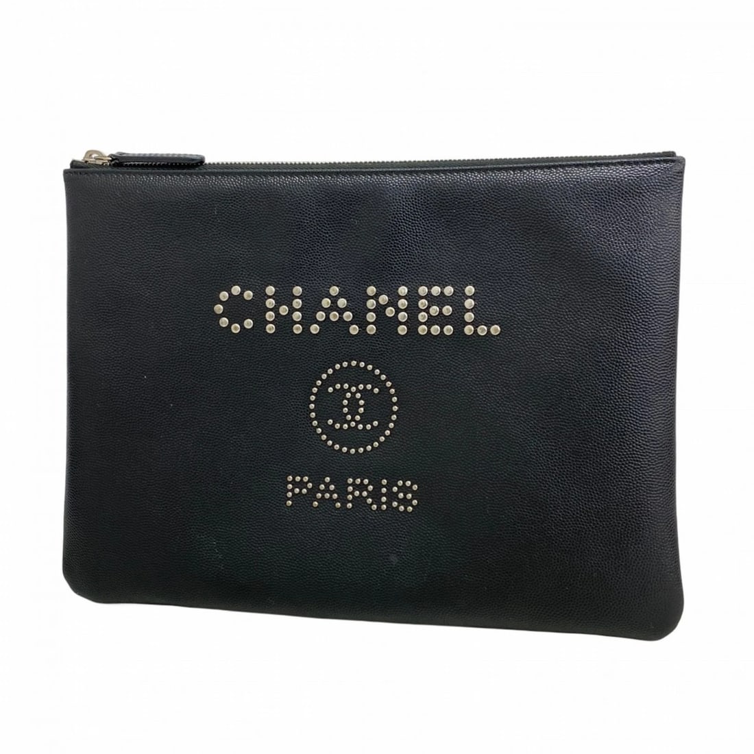 CHANEL DEAUVILLE CAVIARSKINLEATHER CLUTCH BAG BLACK (1 of 8)