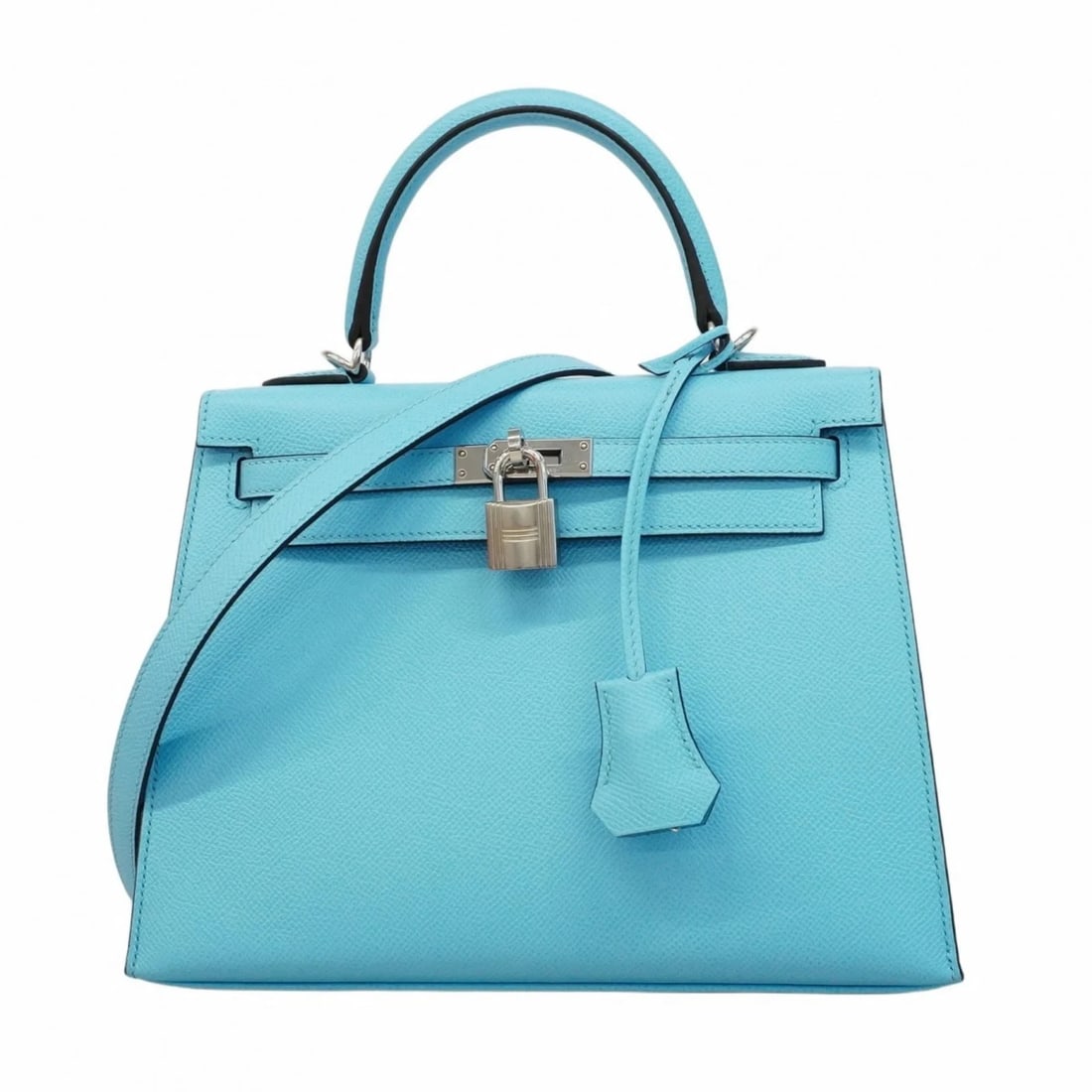 HERMES KELLY 25 HANDBAG EPSOM LEATHER: Hermes Kelly 25 handbag Epsom leather Brand: Hermes Type/Style: Handbag Material: Epsom leather Color: Celeste Size: Size (HxWxD) 18cm x 25cm x 10cm / 7.08'' x 9.84'' x 3.93'' Accessories: