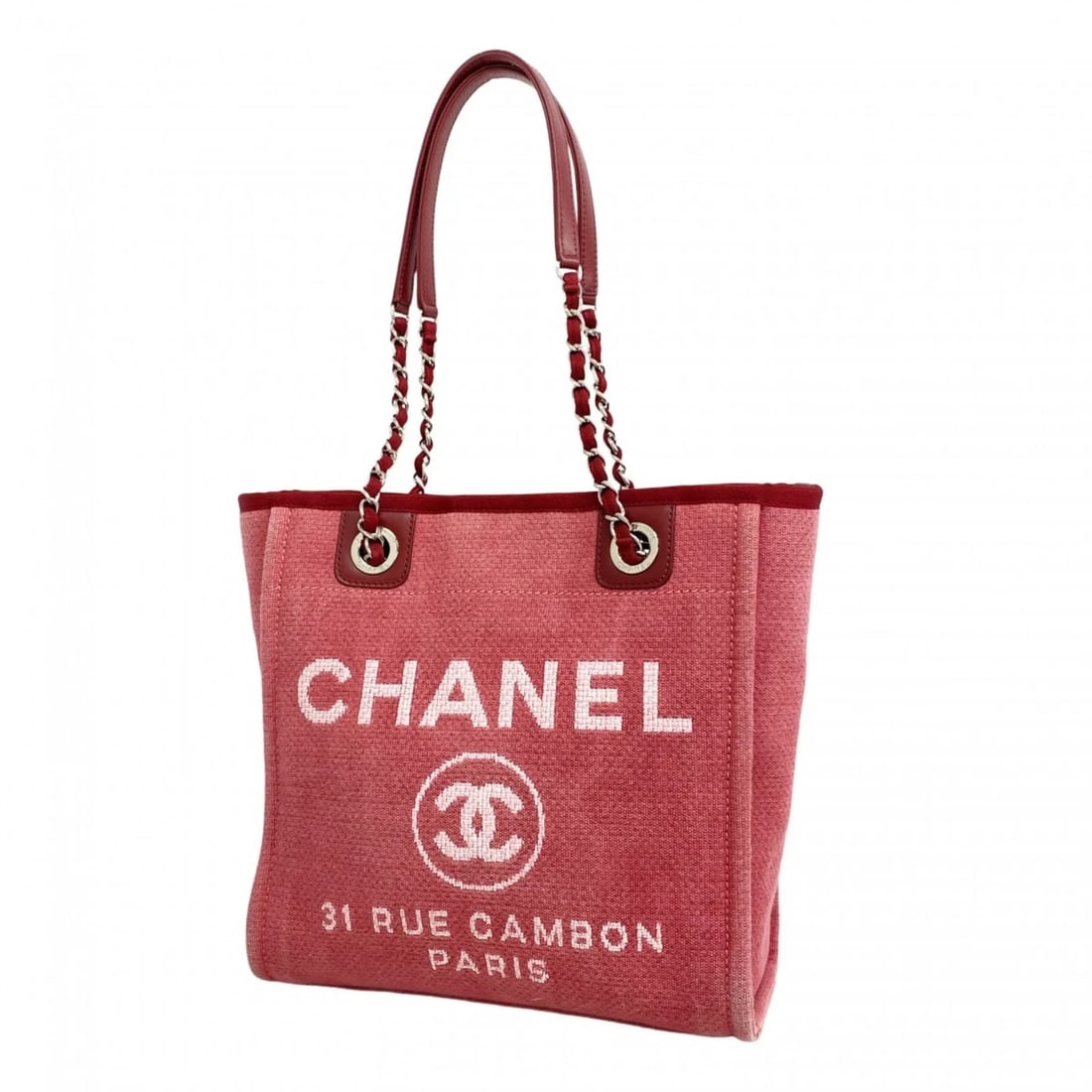 CHANEL CHAIN TOTE BAG DEAUVILLE CANVAS PINK (1 of 6)