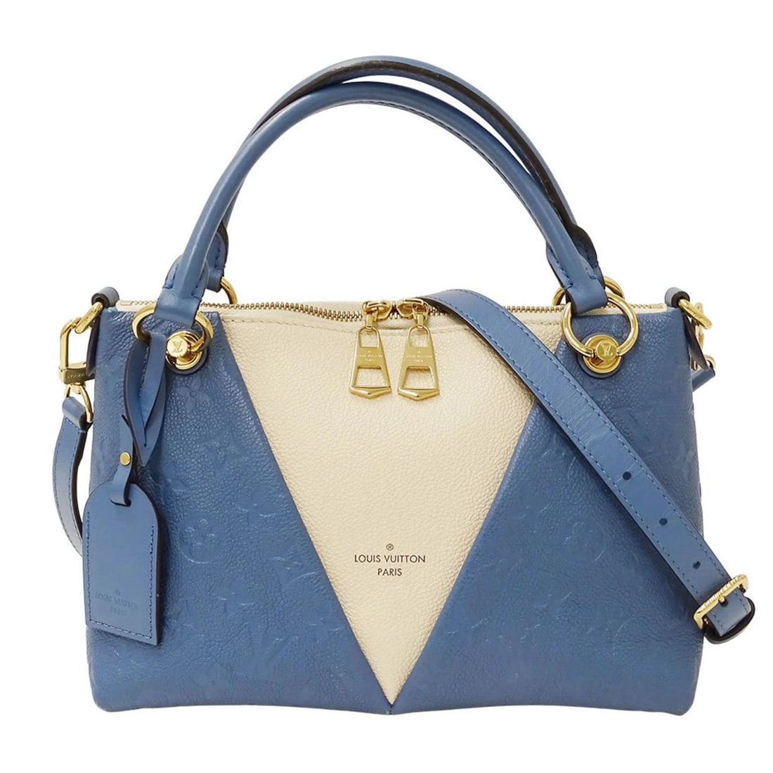 LOUIS VUITTON MONOGRAM EMPREINTE V TOTE BB IN BLUE: Louis Vuitton Monogram Empreinte V Tote BB in Blue Brand: Louis Vuitton Type/Style: Handbag, Shoulder bag Material: Monogram Empreinte Color: Blue Jean Size: Size (HxWxD) 18cm x 26cm x 10cm / 7.08