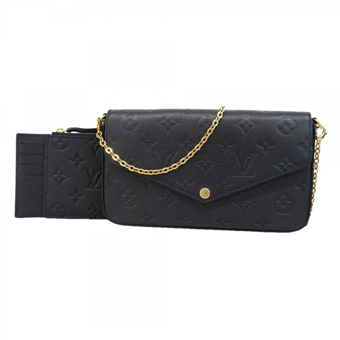 LOUIS VUITTON MONOGRAM EMPREINTE POCHETTE FELICIE: Louis Vuitton Monogram Empreinte Pochette Felicie Brand: Louis Vuitton Type/Style: Chain/Shoulder wallet Material: Monogram Color: Noir Size: Size (HxWxD) 12cm x 21cm x 3cm / 4.72'' x 8.26'' x