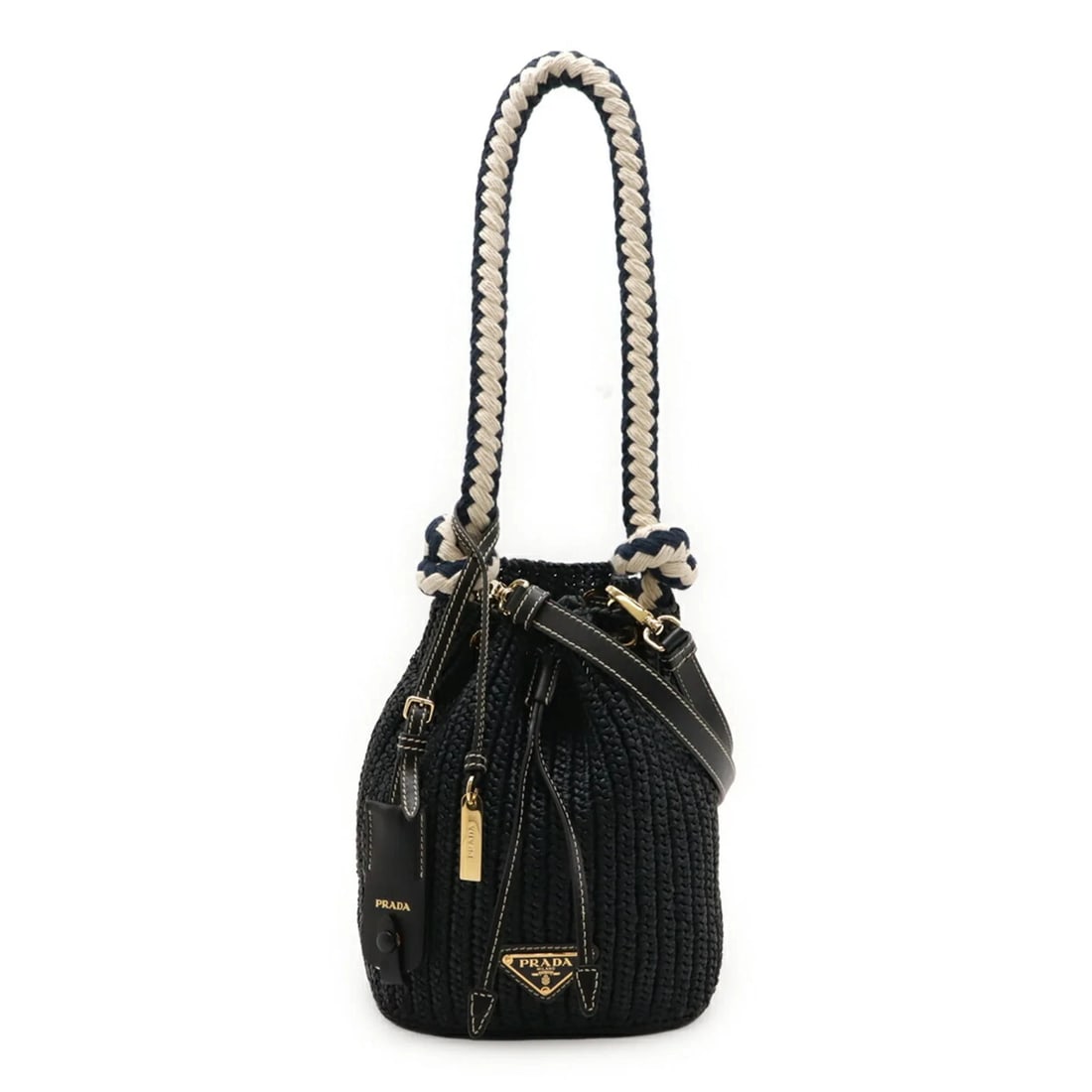 PRADA CROCHET MINI BUCKET BAG SHOULDER BAG: PRADA Crochet Mini Bucket Bag Shoulder Bag Brand: Prada Type/Style: Shoulder bag Material: Viscose , Leather Color: Nero Size: Size (HxWxD) 20.5cm x 16cm x 11.5cm / 8.07'' x 6.29'' x 4.52'' Acces
