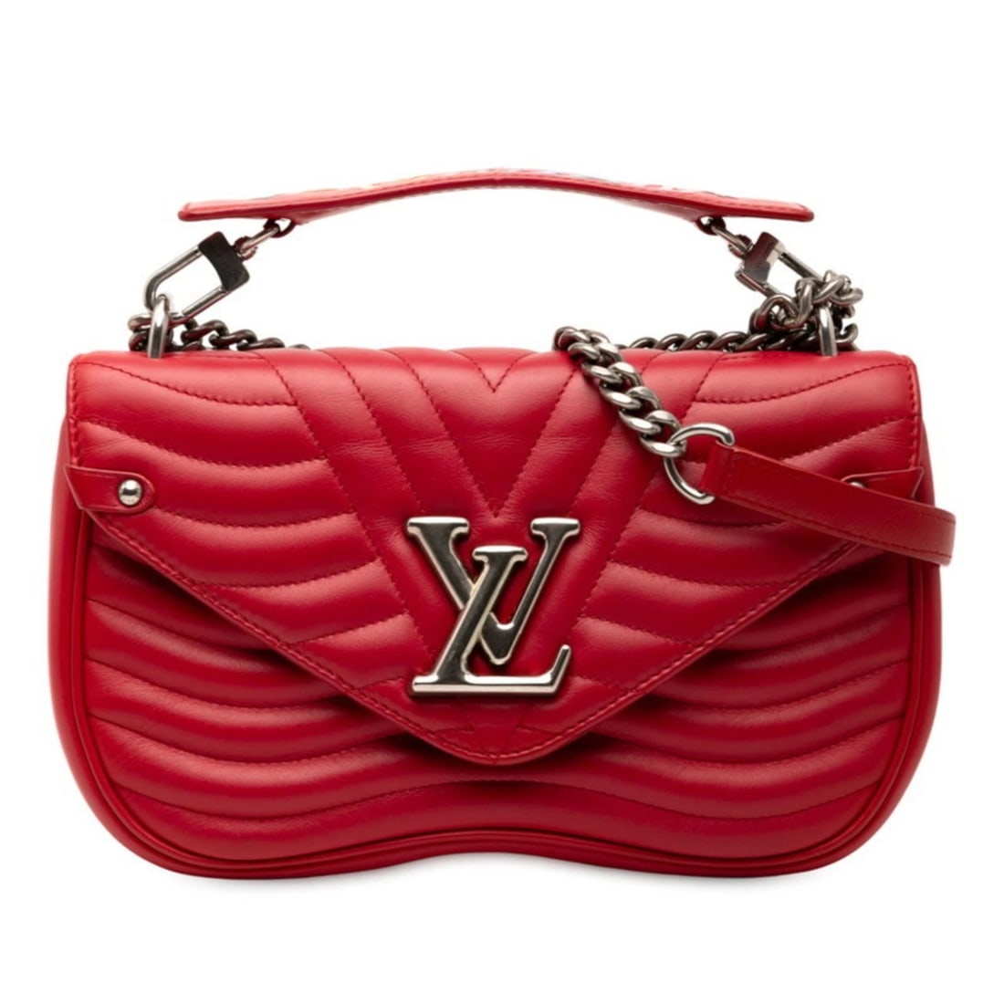 LOUIS VUITTON NEW WAVE CHAIN BAG MM HANDBAG: Louis Vuitton New Wave Chain Bag MM Handbag Brand: Louis Vuitton Type/Style: Handbag, Shoulder bag Material: Leather Color: Red color Size: Size (HxWxD) 15cm x 25cm x 6cm / 5.9'' x 9.84'' x 2.36''
