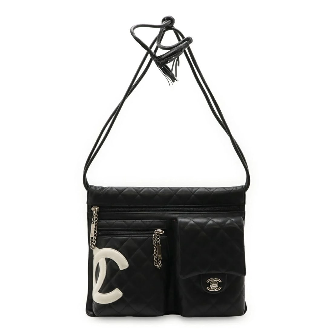 CHANEL CAMBON LINE SHOULDER BAG: CHANEL Cambon Line Shoulder Bag Brand: Chanel Type/Style: Shoulder bag Material: Calf Leather Color: Black, Pink, White Size: Size (HxWxD) 24cm x 29cm / 9.44'' x 11.41'' Accessories: None