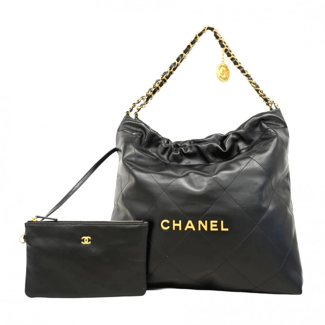 CHANEL SHOULDER BAG CHAIN 22 CALFSKIN BLACK (1 of 5)
