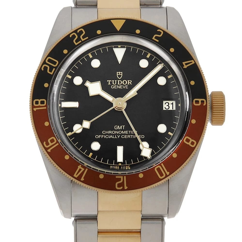 TUDOR HERITAGE BLACK BAY GMT WRIST WATCH: TUDOR Heritage Black Bay GMT Wrist Watch Brand: TUDOR Type: Wrist watch Material: Band Material Stainless Steel/Yellow Gold, Case Material Stainless Steel/Yellow Gold Color: Black Size: Case:W41mm