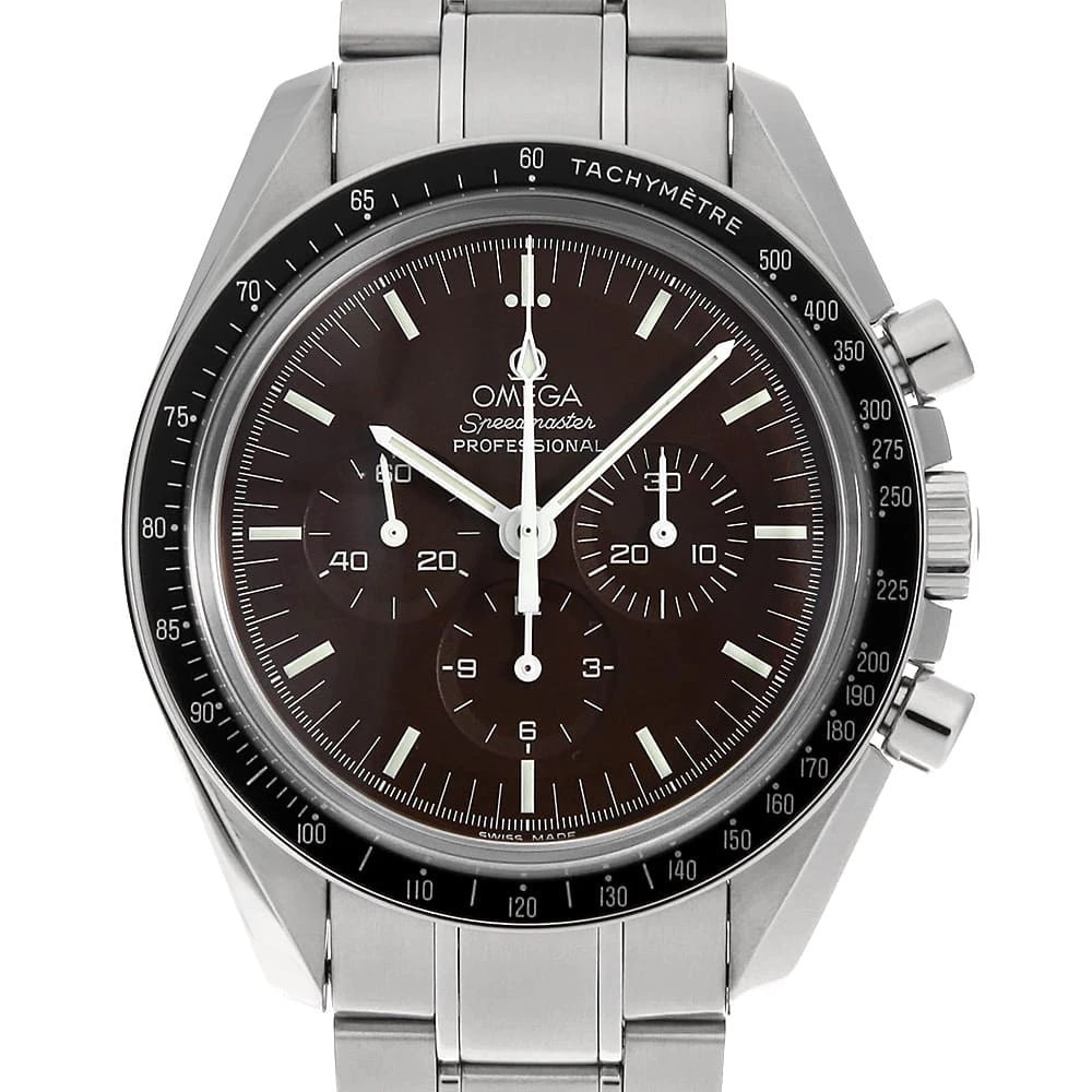 OMEGA SPEEDMASTER WRIST WATCH: OMEGA Speedmaster Wrist Watch Brand: OMEGA Type: Wrist watch Material: Band Material Stainless Steel, Case Material Stainless Steel Color: Brown Size: Case:W42mm Circumference of Wrist:18cm Acces