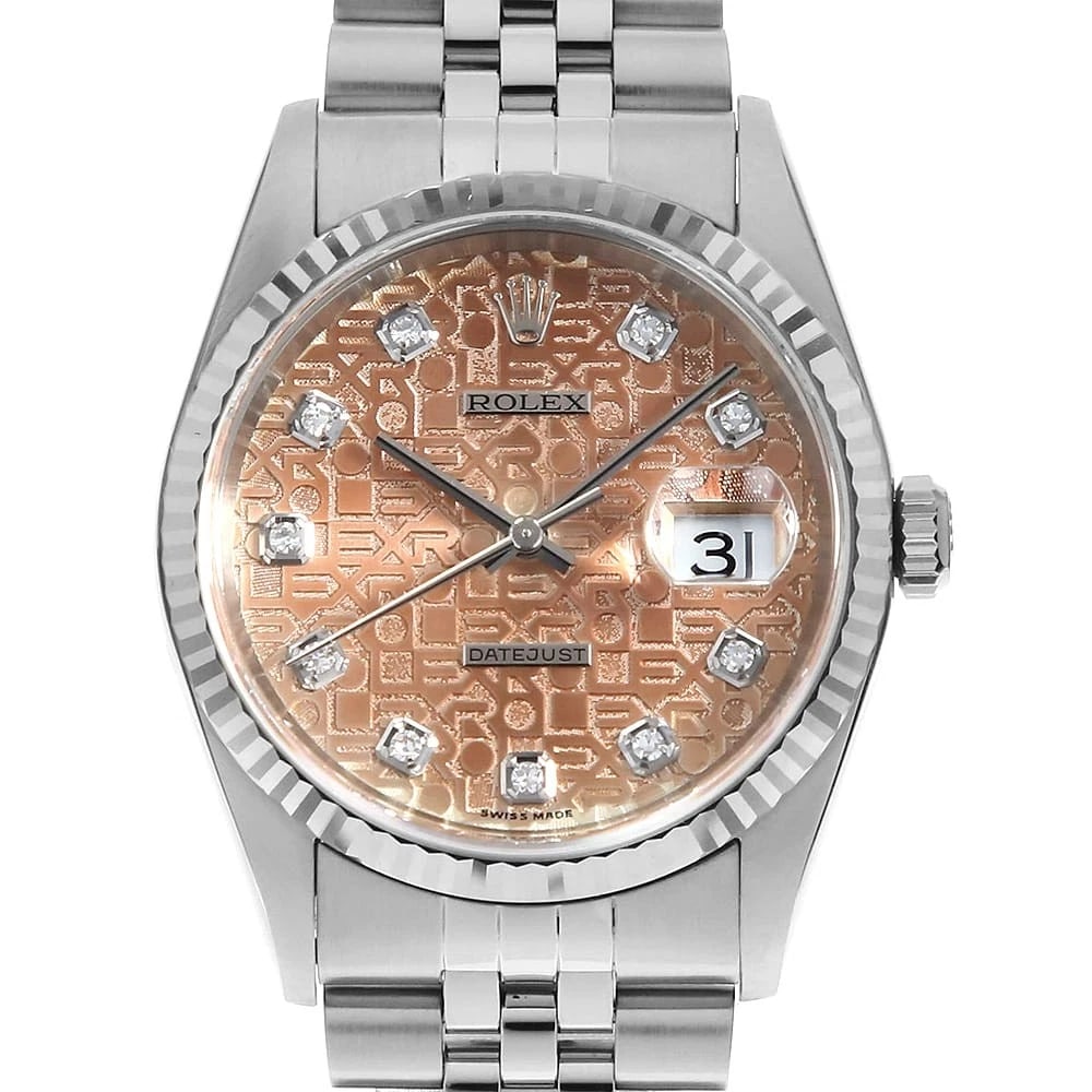 ROLEX DATEJUST 10P DIAMOND SILVER TROPICAL WRIST WATCH: ROLEX Datejust 10P Diamond Silver Tropical Wrist Watch Brand: ROLEX Type: Wrist watch Material: Band Material Stainless Steel, Case Material Stainless Steel/White gold Color: Silver Size: Case:W36