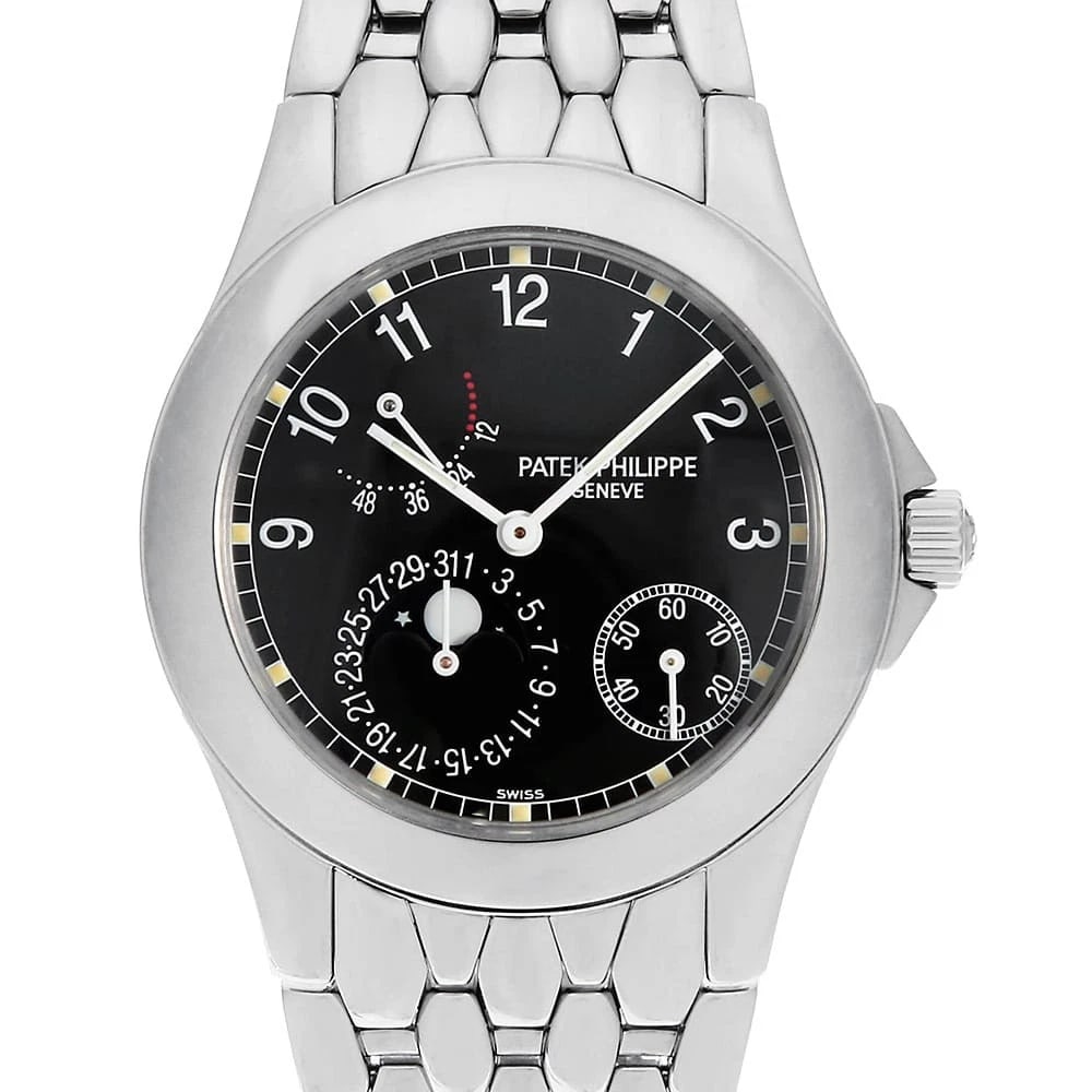 PATEK PHILIPPE PETIT COMPLICATION WRIST WATCH: PATEK PHILIPPE Petit Complication Wrist Watch Brand: PATEK PHILIPPE Type: Wrist watch Material: Band Material Stainless Steel, Case Material Stainless Steel Color: Black Size: Case:W37mm