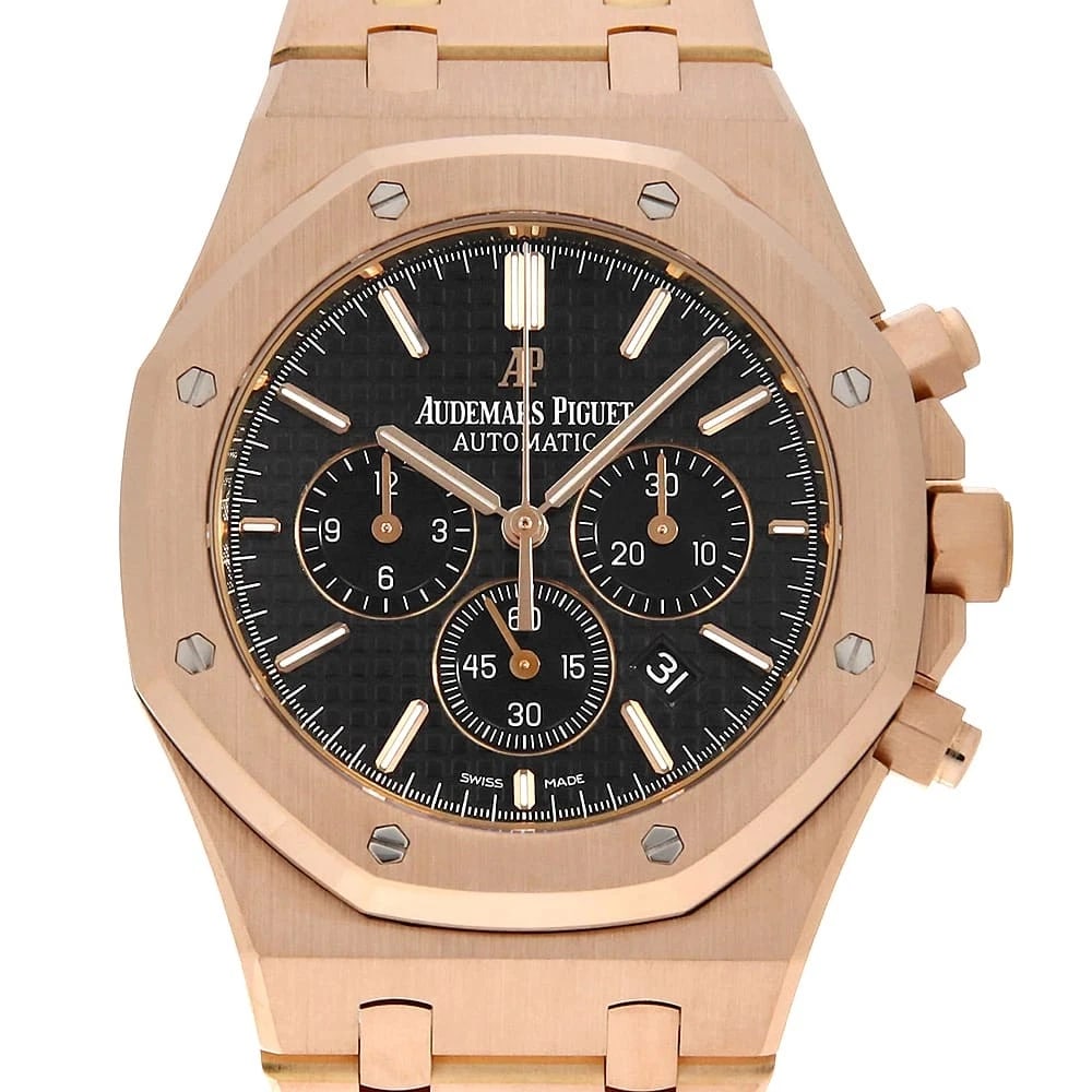 AUDEMARS PIGUET ROYAL OAK CHRONOGRAPH SECOND HAND WRIST WATCH: AUDEMARS PIGUET Royal Oak Chronograph second hand Wrist Watch Brand: AUDEMARS PIGUET Type: Wrist watch Material: Band Material Pink Gold, Case Material Pink Gold Color: Black Size: Case:W41mm Circ