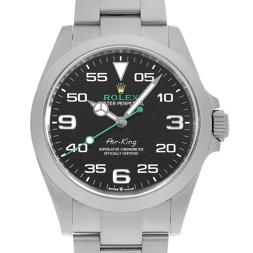 ROLEX AIR KING BLACK SECOND HAND WRIST WATCH: ROLEX Air king black second hand Wrist Watch Brand: ROLEX Type: Wrist watch Material: Band Material Stainless Steel, Case Material Stainless Steel Color: Black Size: Case:W40mm Circumference of Wr