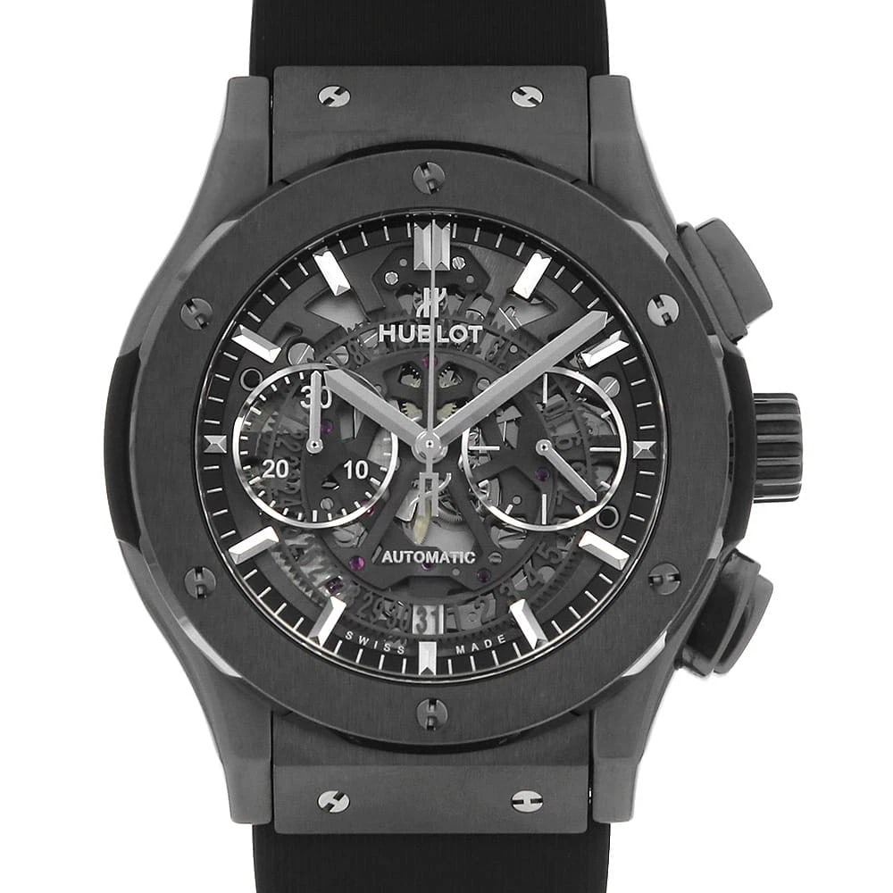 HUBLOT AEROFUSION BLACK MAGIC WRIST WATCH: HUBLOT aerofusion black magic Wrist Watch Brand: HUBLOT Type: Wrist watch Material: Band Material rubber, Case Material Ceramic Color: Skeleton Size: Case:W45mm Accessories: None Accessori