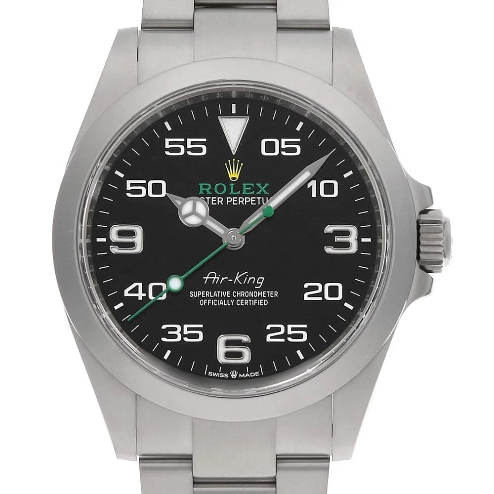 ROLEX AIR KING BLACK SECOND HAND WRIST WATCH: ROLEX Air king black second hand Wrist Watch Brand: ROLEX Type: Wrist watch Material: Band Material Stainless Steel, Case Material Stainless Steel Color: Black Size: Case:W40mm Circumference of Wr