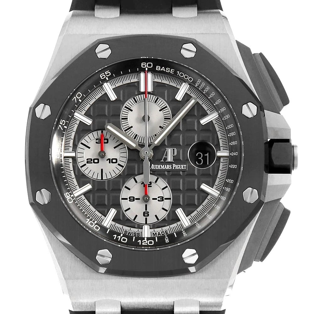 AUDEMARS PIGUET ROYAL OAK OFFSHORE CHRONOGRAPH WRIST WATCH: AUDEMARS PIGUET Royal Oak Offshore Chronograph Wrist Watch Brand: AUDEMARS PIGUET Type: Wrist watch Material: Band Material rubber, Case Material ceramic/titanium Color: Gray Size: Case:W44mm Acc