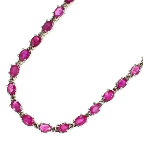 K18WG RUBY DIAMOND TENNIS NECKLACE: K18WG Ruby Diamond Tennis Necklace Brand: None Type/Style: Necklaces Material: Metal Purity K18, Metal Gold, Main Stone/Creation Ruby Color: None Size: Necklace: Chain Length 41.5 