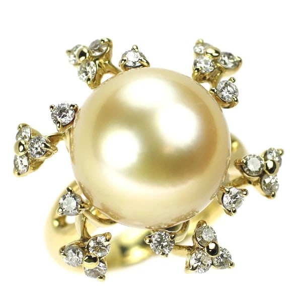 K18YG GOLDEN PEARL DIAMOND RING: K18YG Golden Pearl Diamond Ring Brand: None Type/Style: Ring Material: Metal Purity K18, Metal Gold, Main Stone/Creation pearl/pearl Color: None Size: 6 US Accessories: None Accessories