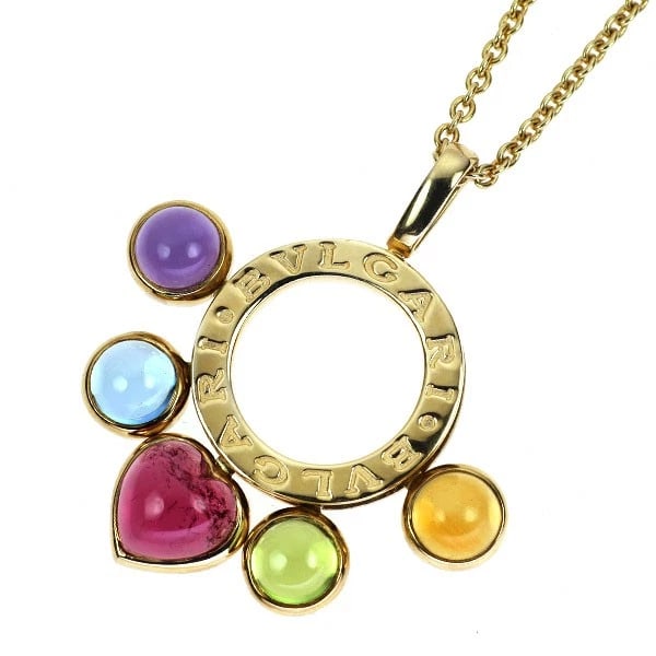 BVLGARI K18YG MULTICOLOR STONE PENDANT NECKLACE: Bvlgari K18YG Multicolor Stone Pendant Necklace Brand: Bvlgari Type/Style: Pendant Necklace Material: Metal Purity K18, Metal Gold, Main Stone/Creation colored stones Color: None Size: