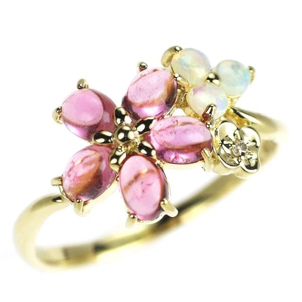K18YG PINK TOURMALINE OPAL DIAMOND RING: K18YG pink tourmaline opal diamond ring Brand: None Type/Style: Ring Material: Metal Purity K18, Metal Gold, Main Stone/Creation tourmaline Color: Yellow Gold Size: 5.5 - 5.75 US Accessories: Non