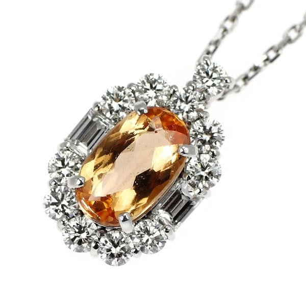 PT IMPERIAL TOPAZ DIAMOND PENDANT NECKLACE: Pt Imperial Topaz Diamond Pendant Necklace Brand: None Type/Style: Pendant Necklace Material: Metal Purity None, Metal Pt850, Main Stone/Creation Topaz Color: None Size: Necklace: Chain Length