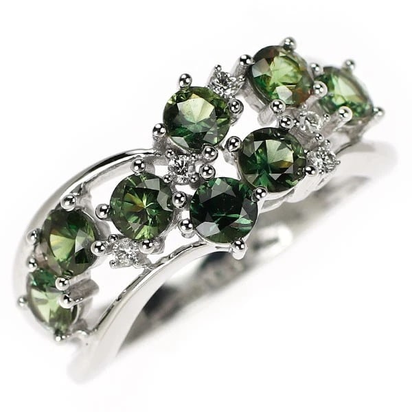 K18WG GREEN SAPPHIRE DIAMOND RING: K18WG green sapphire diamond ring Brand: None Type/Style: Ring Material: Metal Purity K18, Metal Gold, Main Stone/Creation sapphires Color: None Size: 7.25 US Accessories: None Accessories