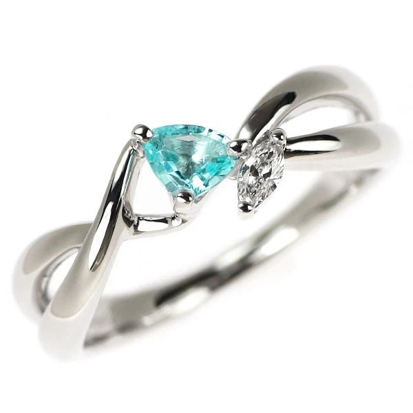K18WG PARAIBA TOURMALINE DIAMOND RING: K18WG Paraiba Tourmaline Diamond Ring Brand: None Type/Style: Ring Material: Metal Purity K18, Metal Gold, Main Stone/Creation tourmaline Color: White Gold Size: 7.5 US Accessories: None