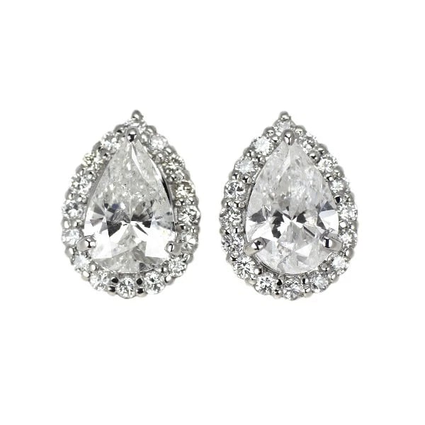 BRAND NEW PT900 PEAR CUT DIAMOND EARRINGS: Brand New Pt900 Pear Cut Diamond Earrings Brand: None Type/Style: piercing Material: Metal Purity 900, Metal Platinum, Main Stone/Creation Natural Color: None Size: Length/Width/Diameter11.4 