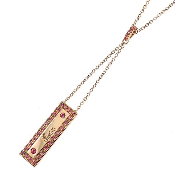 GUCCI K18PG PINK SAPPHIRE PENDANT NECKLACE: Gucci K18PG pink sapphire pendant necklace Brand: Gucci Type/Style: Pendant Necklace Material: Metal Purity K18, Metal Gold, Main Stone/Creation sapphires Color: None Size: Necklace: Chain