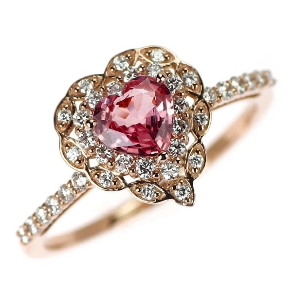 BRAND NEW K18PG HEART SHAPE PAPARAZIA SAPPHIRE DIAMOND RING: Brand New K18PG Heart Shape Paparazia Sapphire Diamond Ring Brand: None Type/Style: Ring Material: Metal Purity K18, Metal Gold, Main Stone/Creation sapphires Color: None Size: 5.25 US 