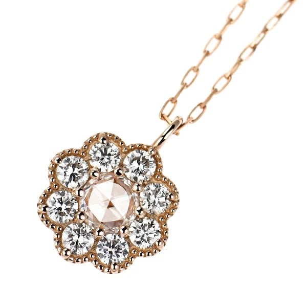 K18PG ROSE CUT DIAMOND PENDANT NECKLACE: K18PG Rose Cut Diamond Pendant Necklace Brand: None Type/Style: Pendant Necklace Material: Metal Purity None, Metal K18PG, Main Stone/Creation Natural Color: None Size: Necklace: Chain Length