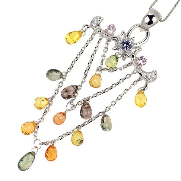 K18WG MULTICOLOR SAPPHIRE DIAMOND PENDANT NECKLACE (1 of 2)