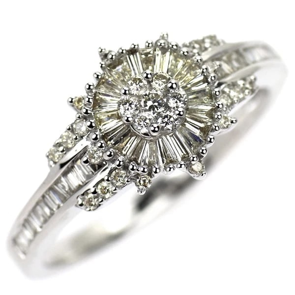 K18WG DIAMOND RING: K18WG diamond ring Brand: None Type/Style: Ring Material: Metal Purity K18, Metal Gold, Main Stone/Creation Natural Color: White Gold Size: 8.25 - 8.5 US Accessories: None Accessories Notice: