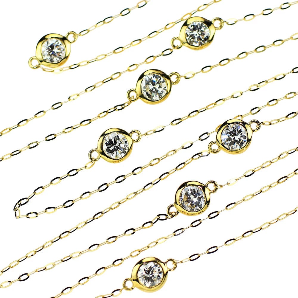 BRAND NEW K18YG DIAMOND STATION NECKLACE: Brand New K18YG Diamond Station Necklace Brand: None Type/Style: Necklaces Material: Metal Purity None, Metal K18YG, Main Stone/Creation Natural Color: None Size: Necklace: Chain Length 74 