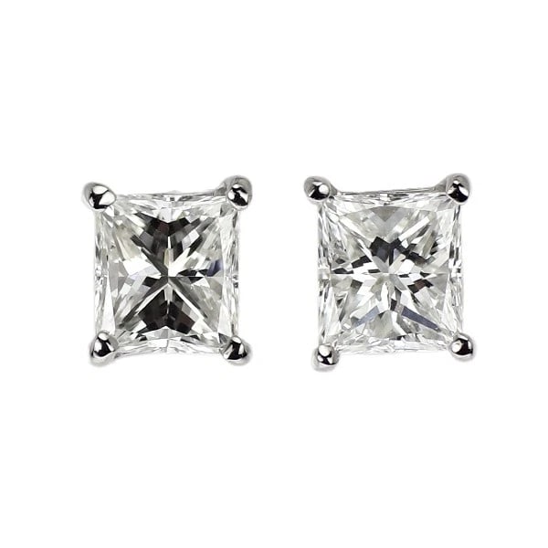 BRAND NEW PT900 PRINCESS CUT DIAMOND EARRINGS: Brand New Pt900 Princess Cut Diamond Earrings Brand: None Type/Style: piercing Material: Metal Purity 900, Metal Platinum, Main Stone/Creation Natural Color: None Size: